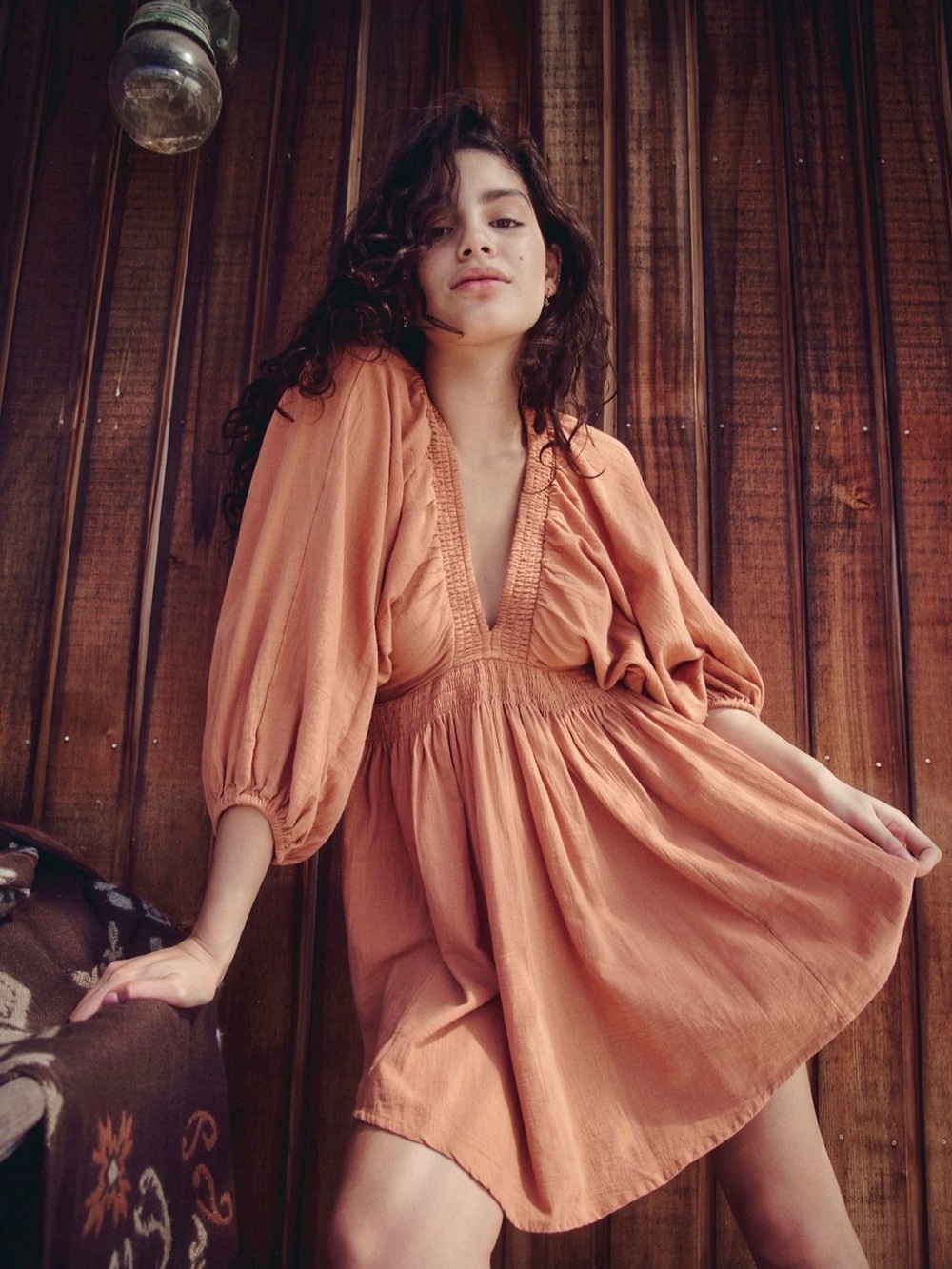 Free People For The Moment Hazel Orange Cotton Oversized Mini Dress Tunic S